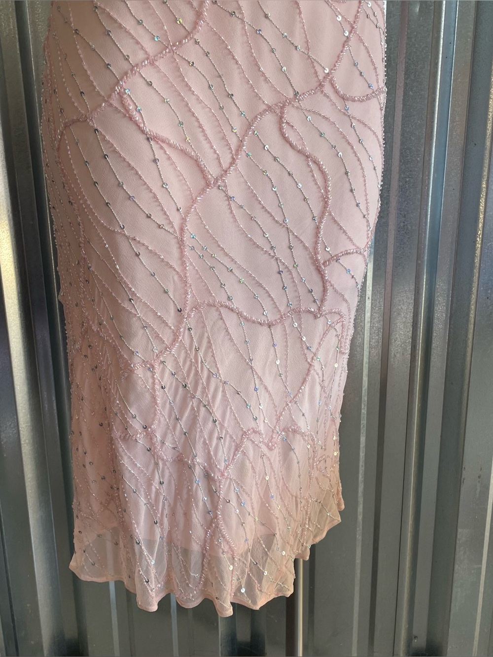 Y2K Pink Beaded Halter Dress Low Back Cowl Neck Formal Dress - Picture 3 of 10